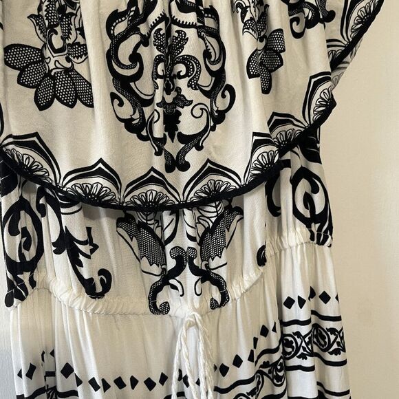 Flying Tomato Women's Damask Tapestry Overlay Off-Shoulder Midi Dress Small - Picture 3 of 10